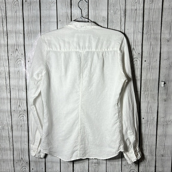 Frank & Eileen white Barry linen button front shirt size Large - Picture 9 of 12